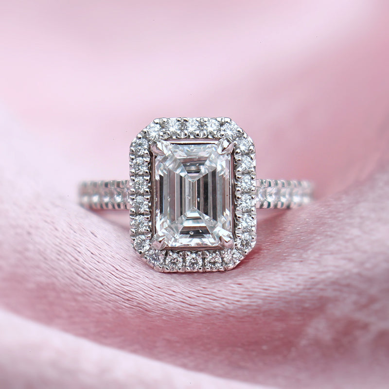 Platinum Emerald Cut Diamond Halo Ring