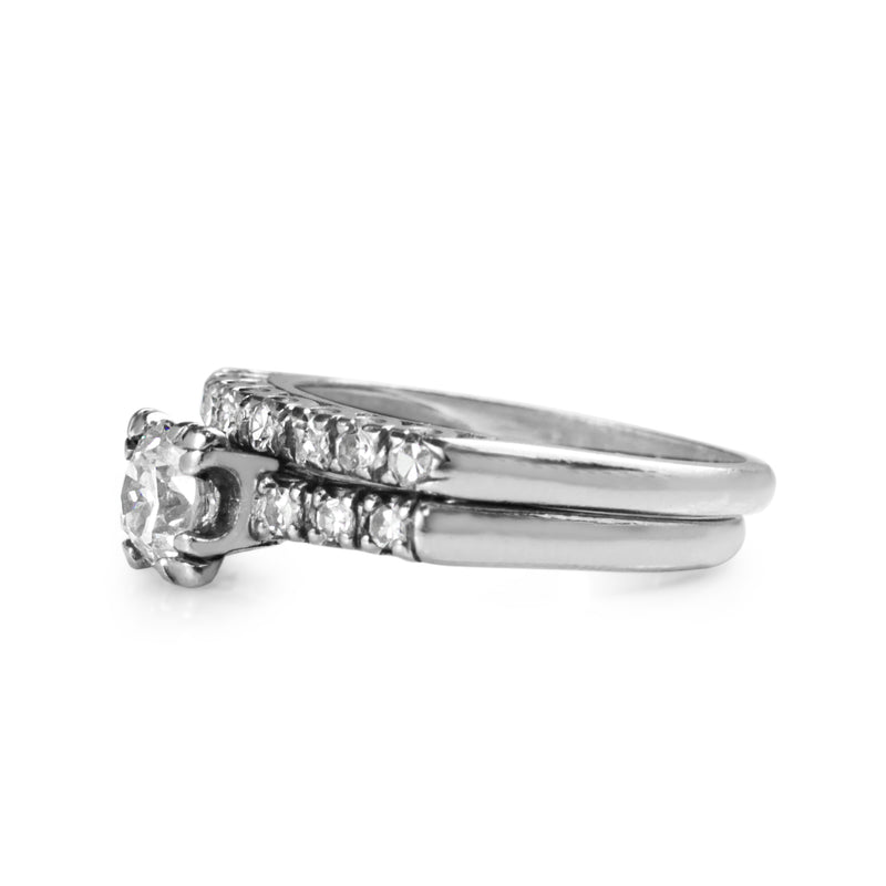 Platinum Vintage Diamond Solitaire Ring With Matching Wedding Band - Ring Set