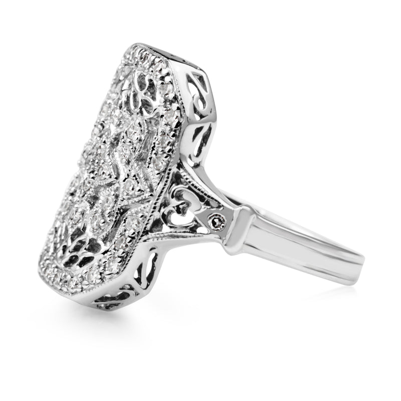 18ct White Gold Deco Style Diamond Shield Ring