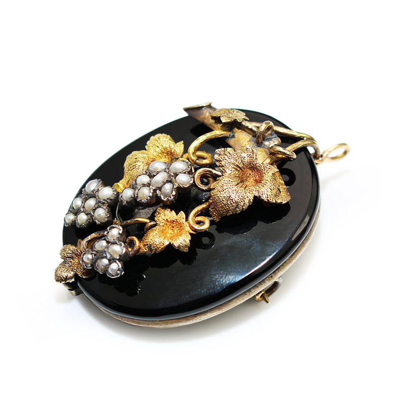 14ct Yellow Gold and Silver Victorian Brooch / Pendant with Pearls