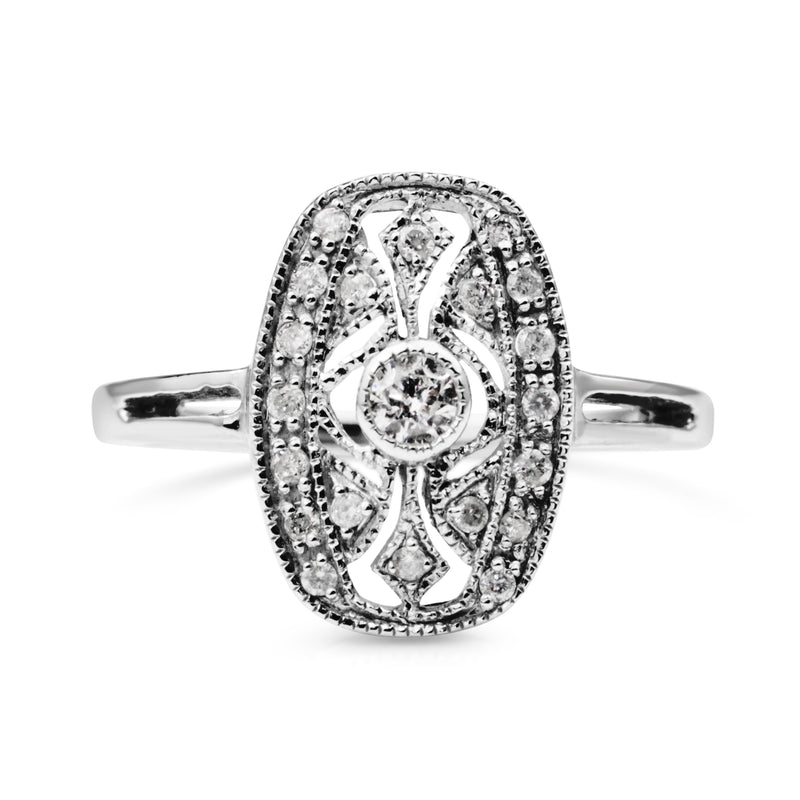 9ct White Gold Deco Style Diamond Ring