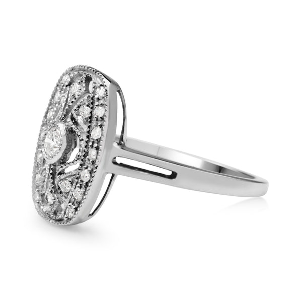 9ct White Gold Deco Style Diamond Ring