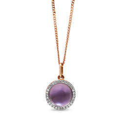 9ct Rose Gold Amethyst and Diamond Halo Necklace