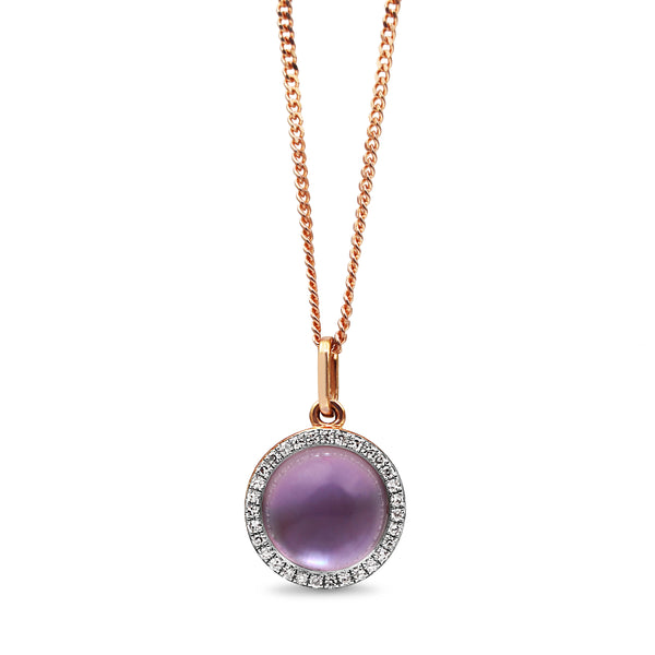 9ct Rose Gold Amethyst and Diamond Halo Necklace