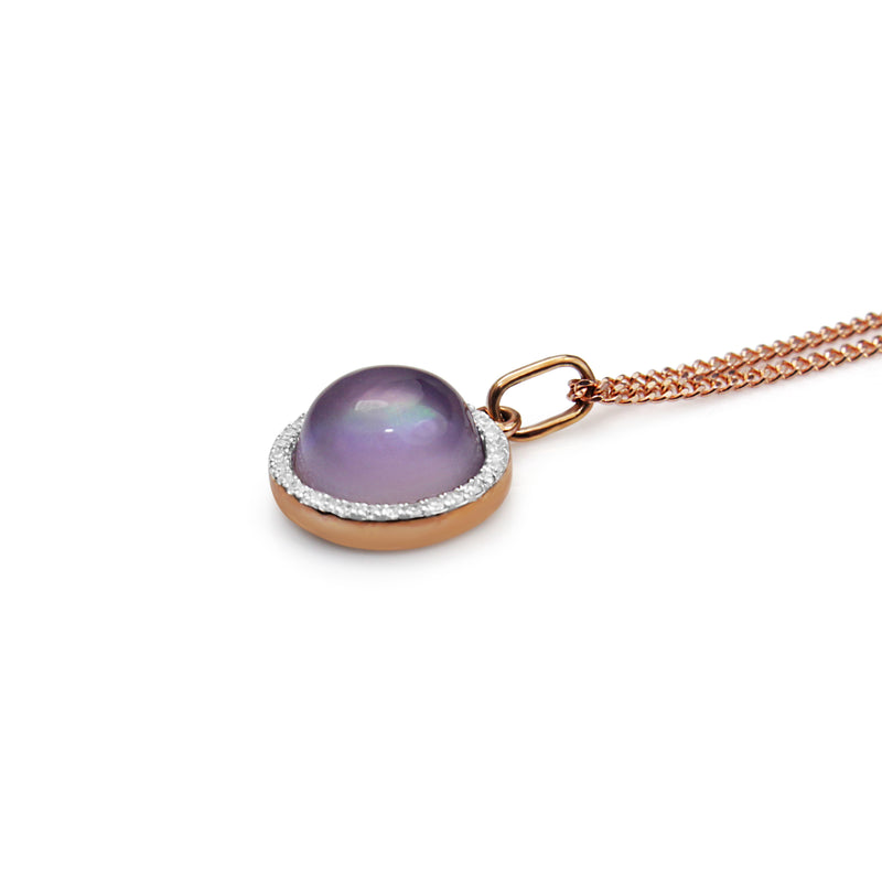 9ct Rose Gold Amethyst and Diamond Halo Necklace