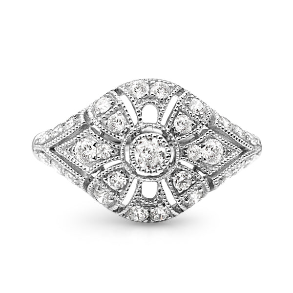18ct White Gold Deco Style Tapered Diamond Ring