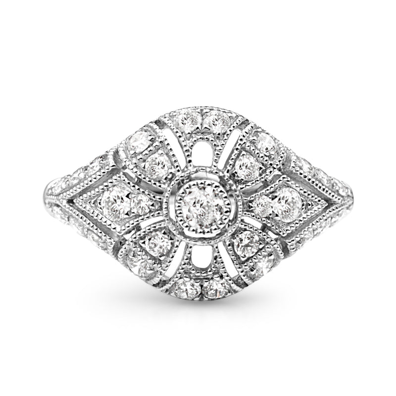 18ct White Gold Deco Style Tapered Diamond Ring