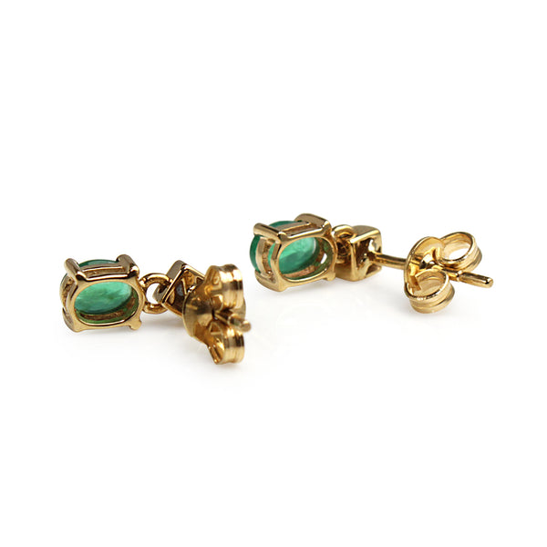 9ct Yellow Gold Emerald and Diamond Drop Earrings