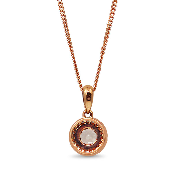 9ct Rose Gold Morganite and Diamond Halo Necklace