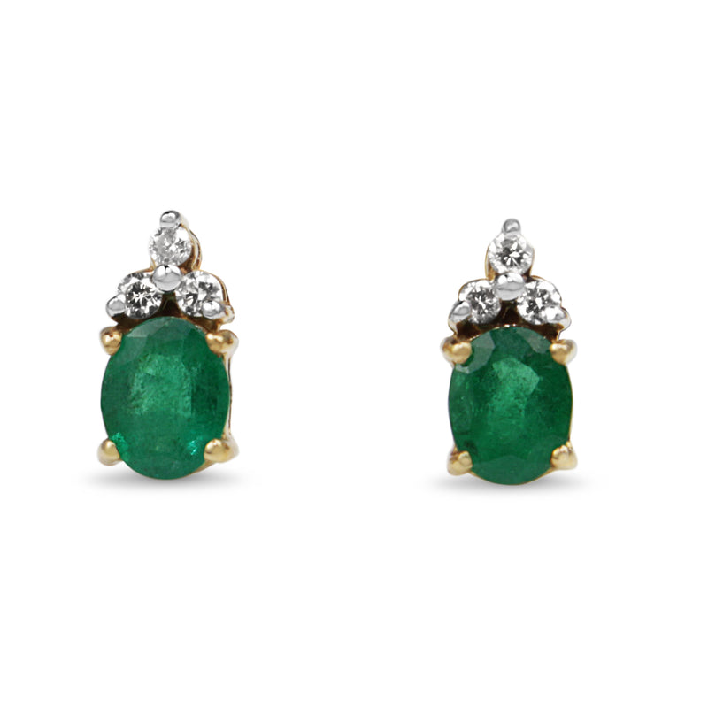 9ct Yellow Gold Emerald and Diamond Stud Earrings