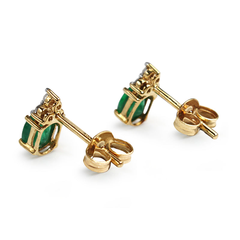 9ct Yellow Gold Emerald and Diamond Stud Earrings