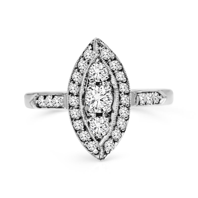 18ct White Gold Marquise Diamond Halo Ring
