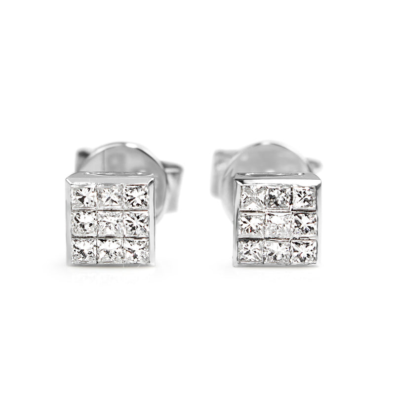 18ct White Gold Tension Set Diamond Stud Earrings