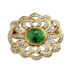 18ct Yellow Gold Estate Jade and Diamond Brooch