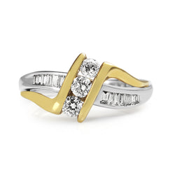 14ct Yellow and White Gold Cross Over Diamond Ring