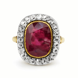 18ct Yellow and White Gold Antique Ruby and Diamond Halo Ring