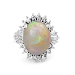 Platinum Vintage Opal and Diamond Ring