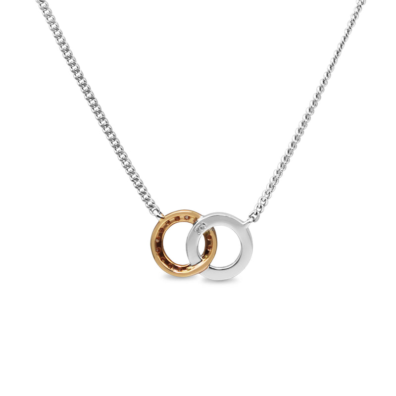 18ct Rose and White Gold Interlocking Circles Pink Diamond Necklace