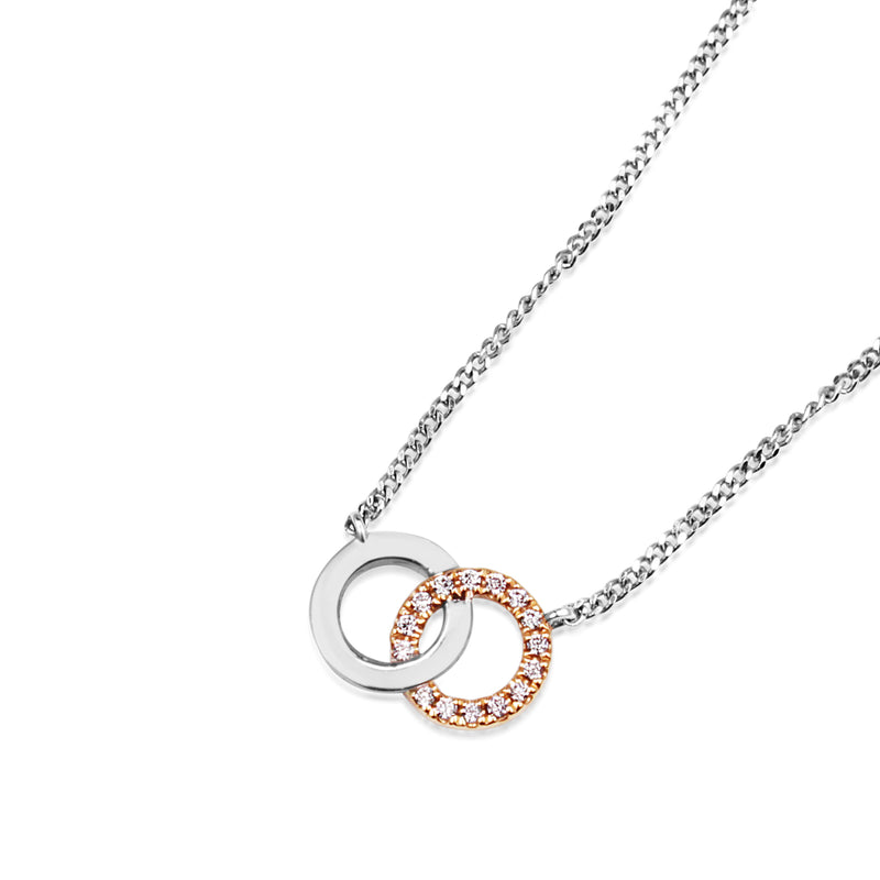 18ct Rose and White Gold Interlocking Circles Pink Diamond Necklace