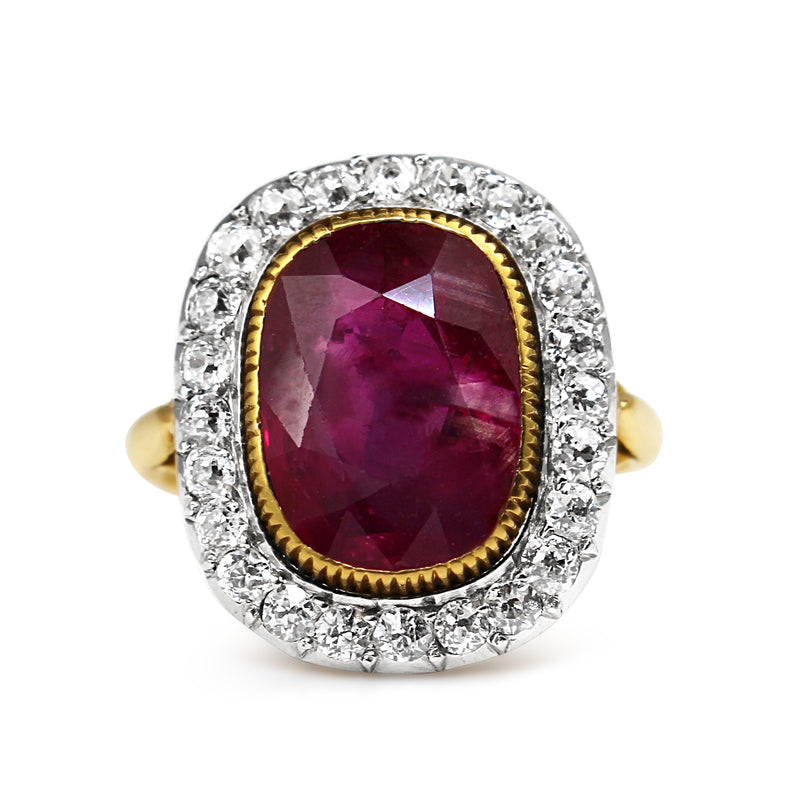 18ct Yellow and White Gold Antique Ruby and Diamond Halo Ring