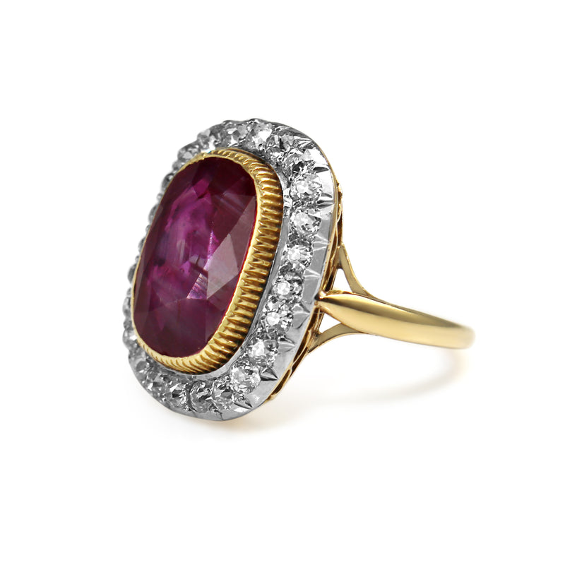 18ct Yellow and White Gold Antique Ruby and Diamond Halo Ring