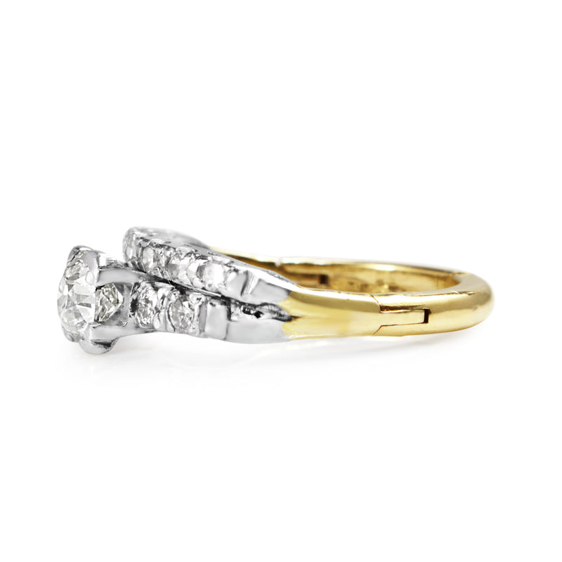 14ct Yellow Gold and Platinum Old Cut Diamond Ring Set With Arthritic Band