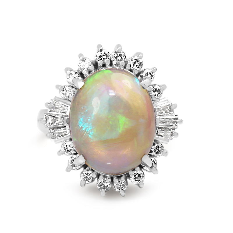 Platinum Vintage Opal and Diamond Ring