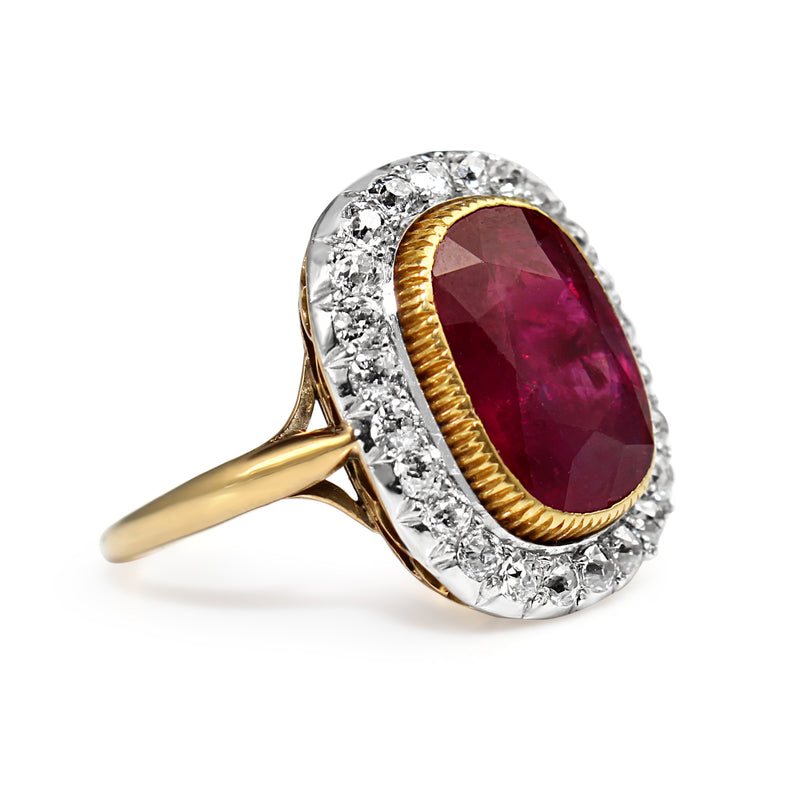 18ct Yellow and White Gold Antique Ruby and Diamond Halo Ring