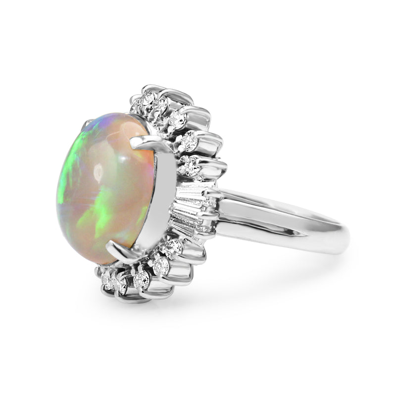 Platinum Vintage Opal and Diamond Ring