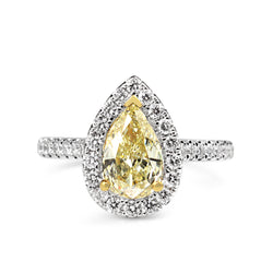 18ct Yellow and White Gold Fancy Yellow Pear Diamond Halo Ring