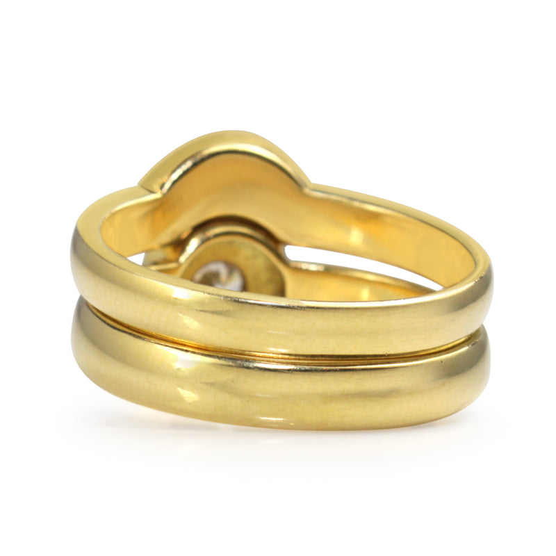 18ct Yellow Gold Diamond Halo Ring With Matching Wedding Band - Ring Set