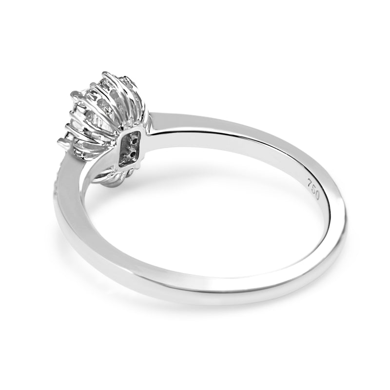 18ct White Gold Emerald Cut Diamond Halo Ring