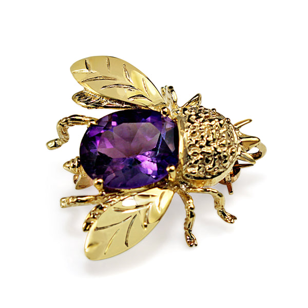 14ct Yellow Gold Amethyst Bee / Insect Brooch