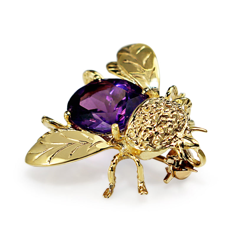 14ct Yellow Gold Amethyst Bee / Insect Brooch