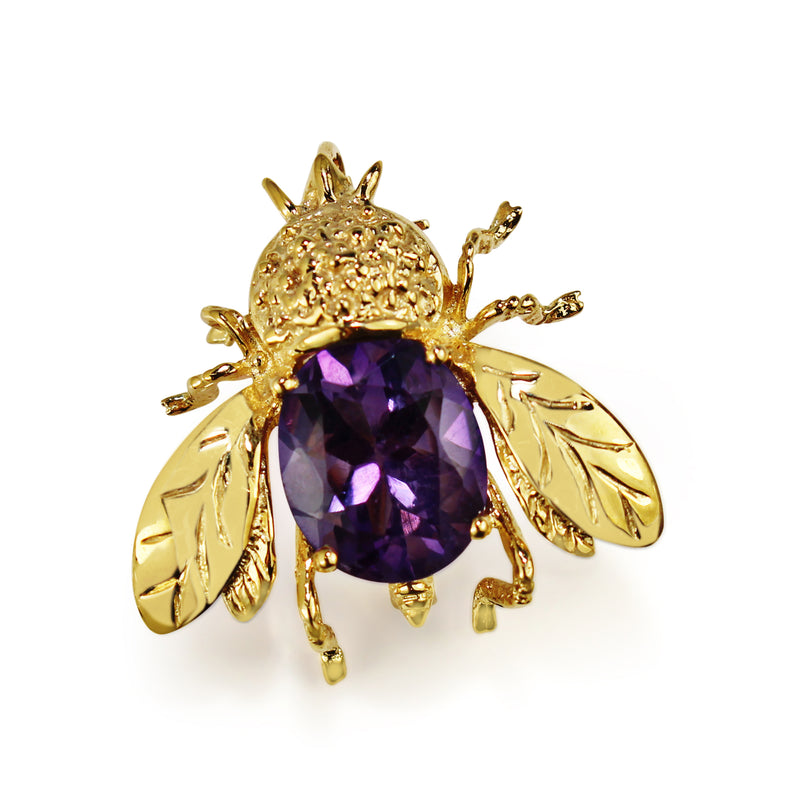 14ct Yellow Gold Amethyst Bee / Insect Brooch
