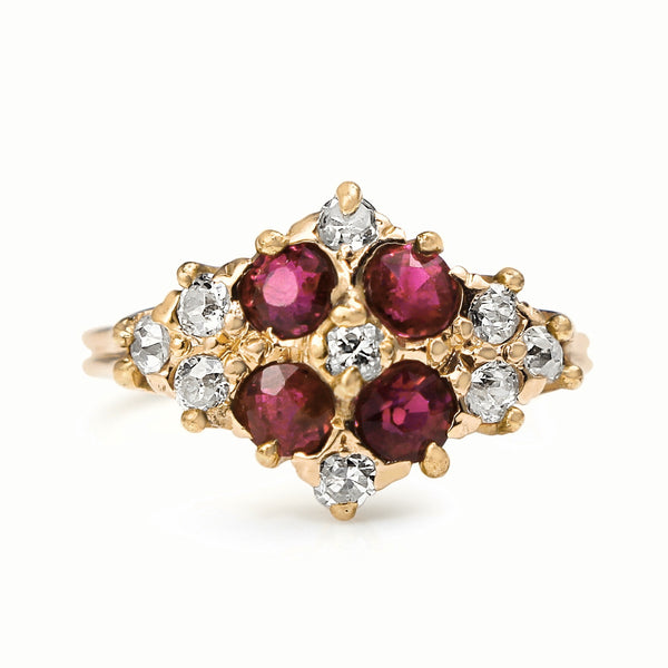 14ct Rose Gold Antique Ruby and Old Cut Diamond Ring