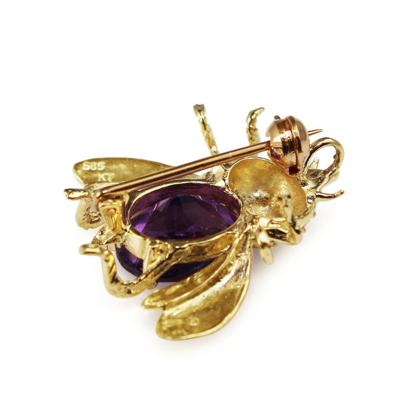 14ct Yellow Gold Amethyst Bee / Insect Brooch