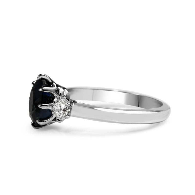 18ct White Gold Oval Sapphire and Old Cut Diamond Ring