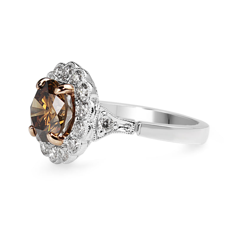 18ct White and Rose Gold Champagne Diamond Daisy Ring