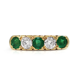 14ct Yellow Gold Emerald and Diamond 5 Stone Ring