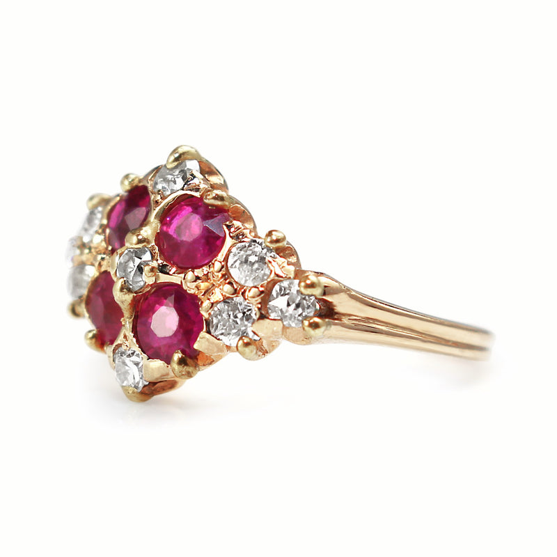 14ct Rose Gold Antique Ruby and Old Cut Diamond Ring