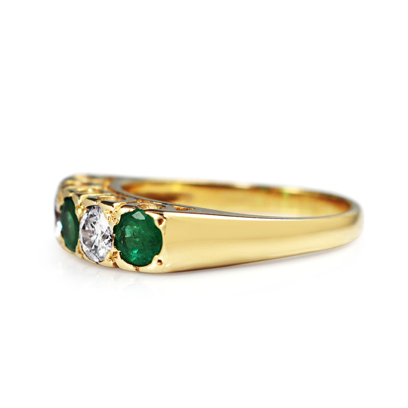 14ct Yellow Gold Emerald and Diamond 5 Stone Ring