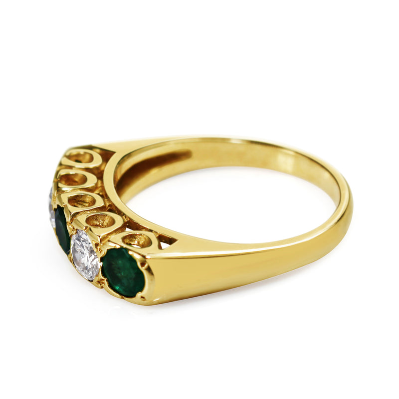 14ct Yellow Gold Emerald and Diamond 5 Stone Ring