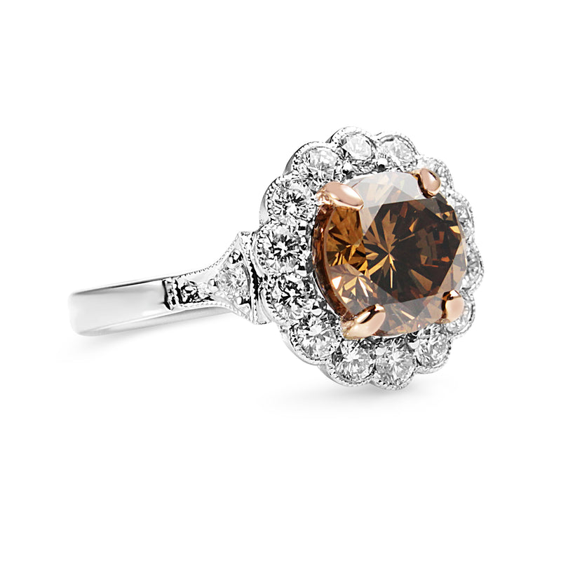 18ct White and Rose Gold Champagne Diamond Daisy Ring