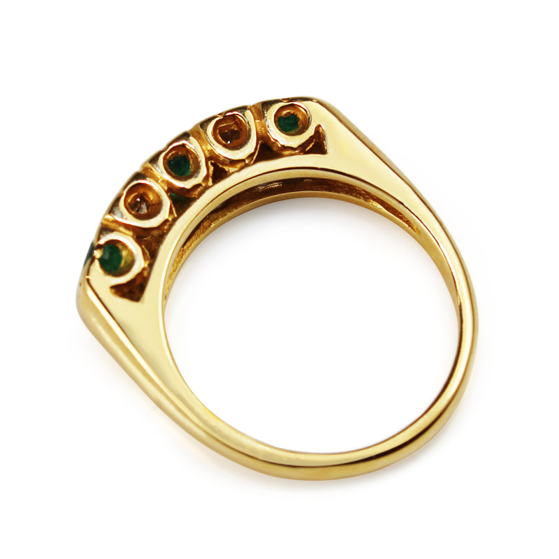 14ct Yellow Gold Emerald and Diamond 5 Stone Ring