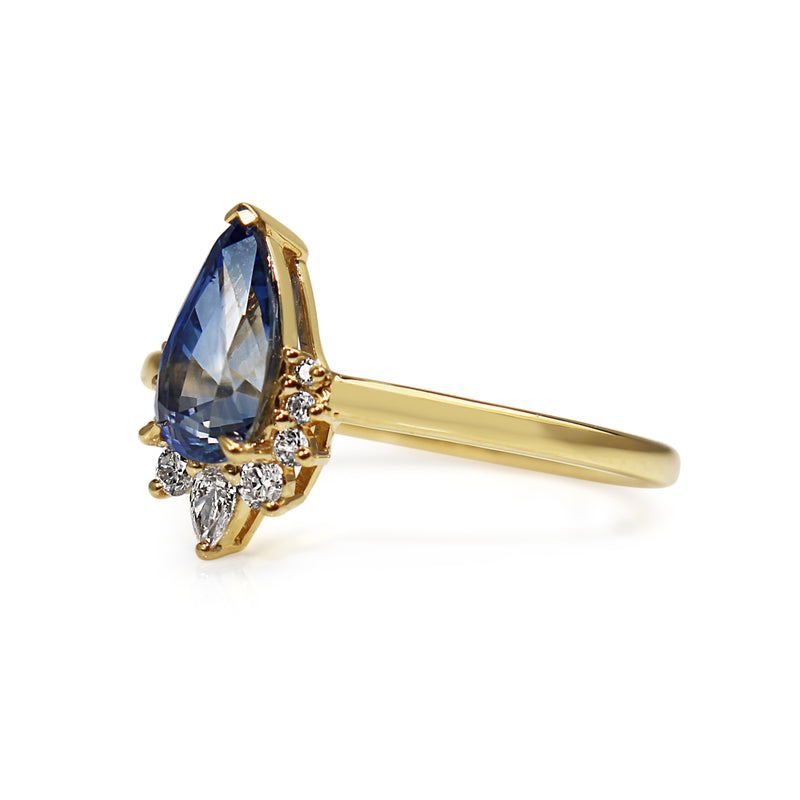 18ct Yellow Gold Pear Sapphire Tiara Style Ring