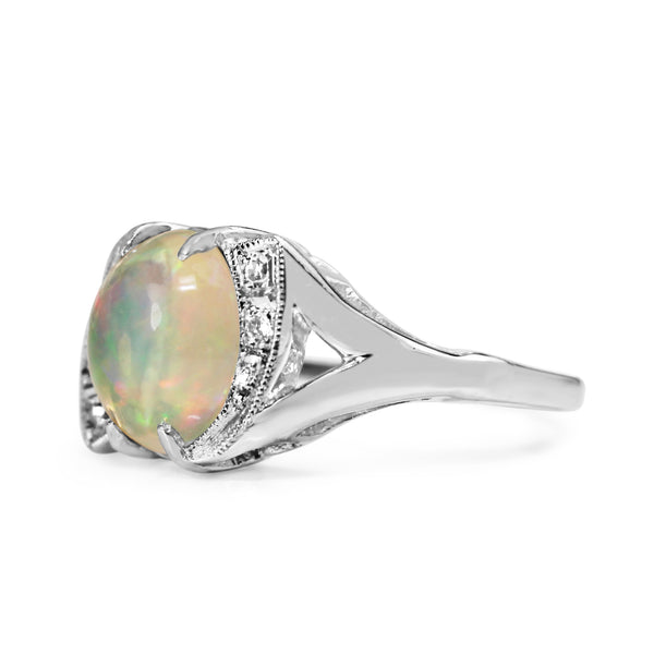 14ct White Gold Opal and Diamond Ring