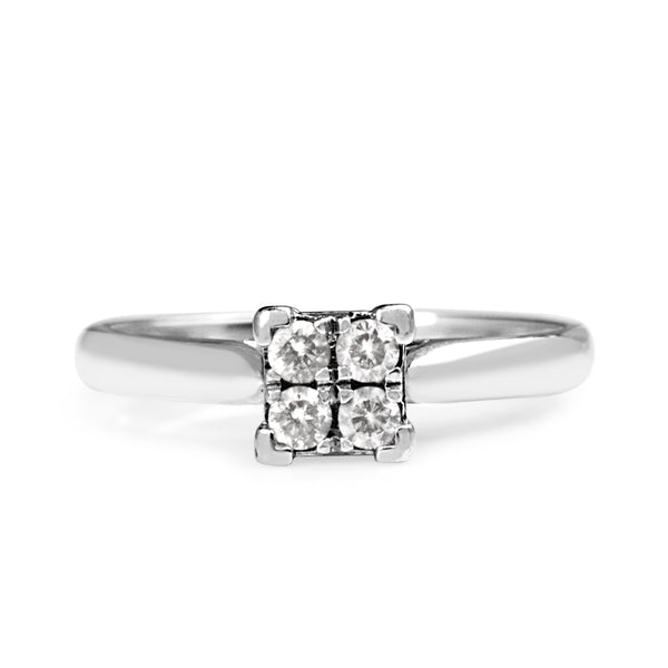 9ct White Gold Square Cluster Diamond Ring