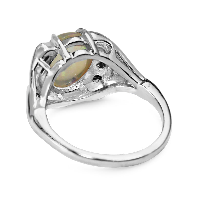 14ct White Gold Opal and Diamond Ring