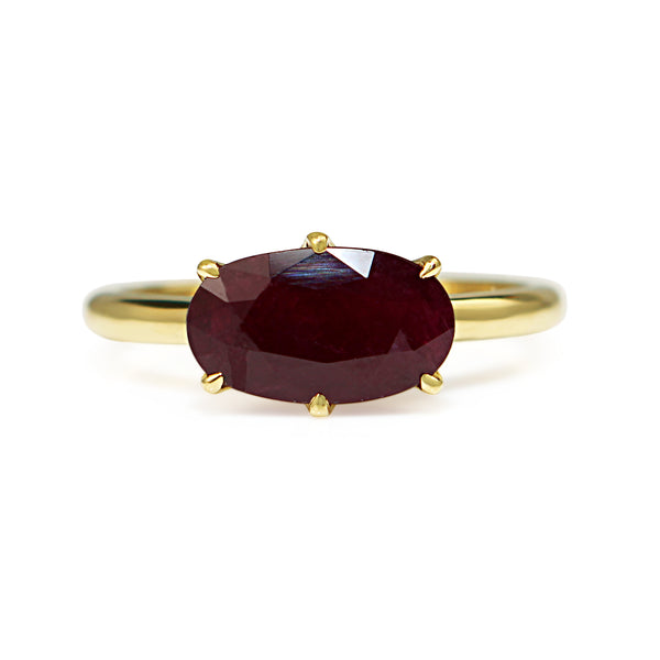 18ct Yellow Gold East West Style Ruby Ring